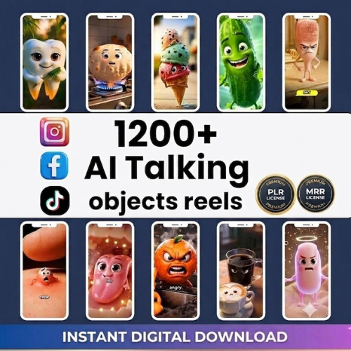 1200+ AI Talking Object Videos | Viral Reels Bundle PLR MRR | Faceless Content Pack for TikTok, Instagram Reels & YouTube Shorts